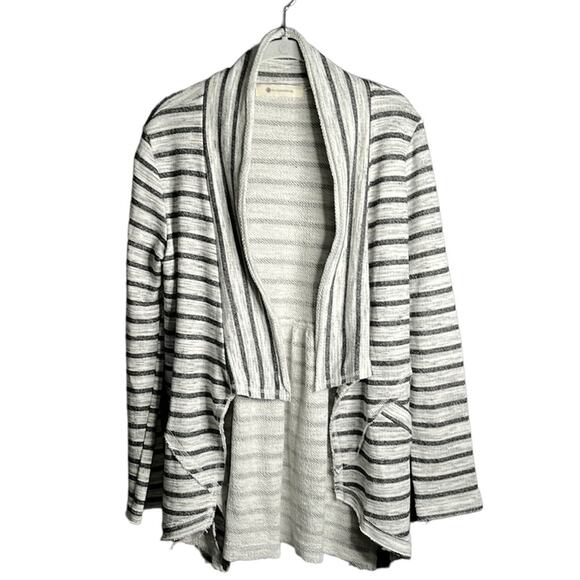 Impeccable Pig Gray and White Striped Open Long Sleeve Cardigan Sweater Size S - Picture 1 of 10